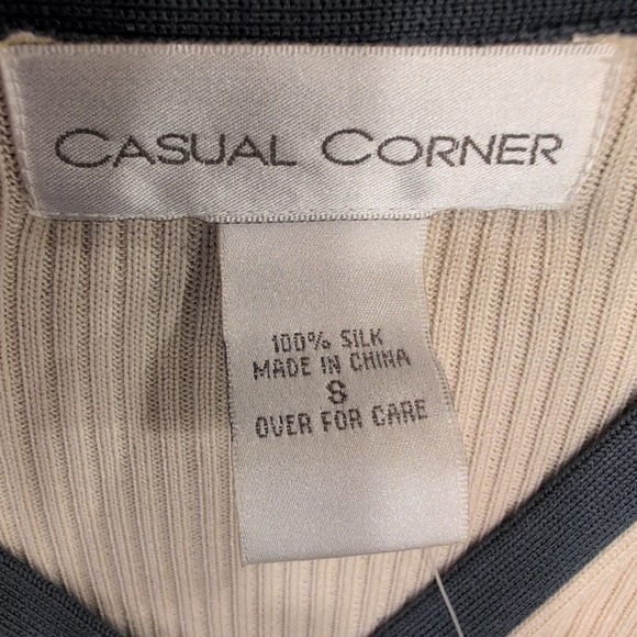 CASUAL CORNER 100% Silk Ribbed Striped Button Front Cardigan Sweater Small - Picture 2 of 4